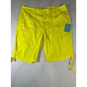 Caribbean Joe Women's Yellow Drawstring Cargo Shorts Size 16 Knee Length Casual